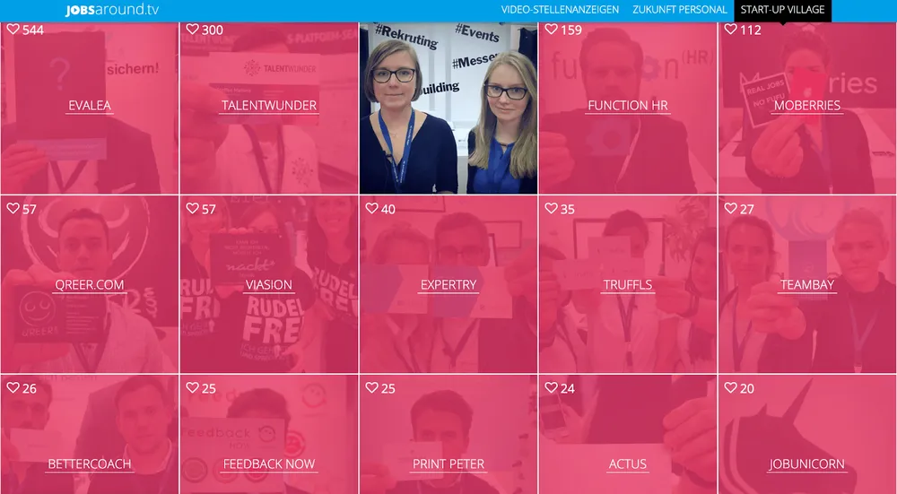 sponsors are showcased in small square videos on the startup village website