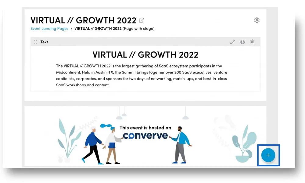 one text element added to the event landing page