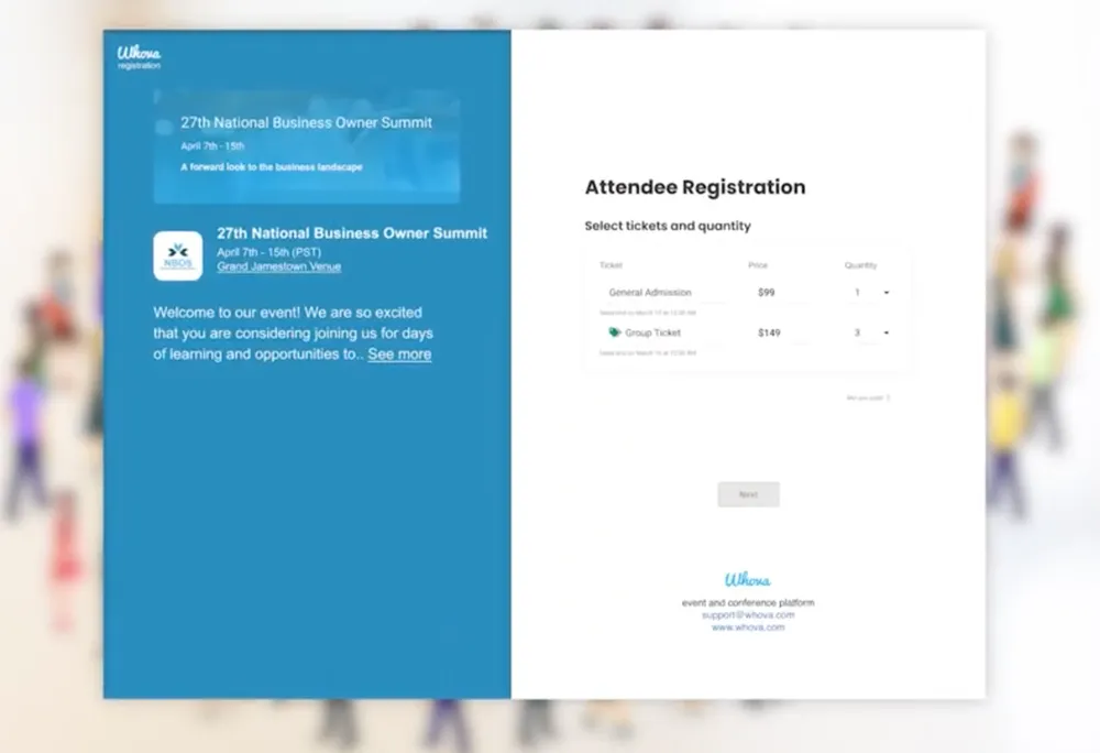 Darstellung der event registrierung innerhalb der Whova Software