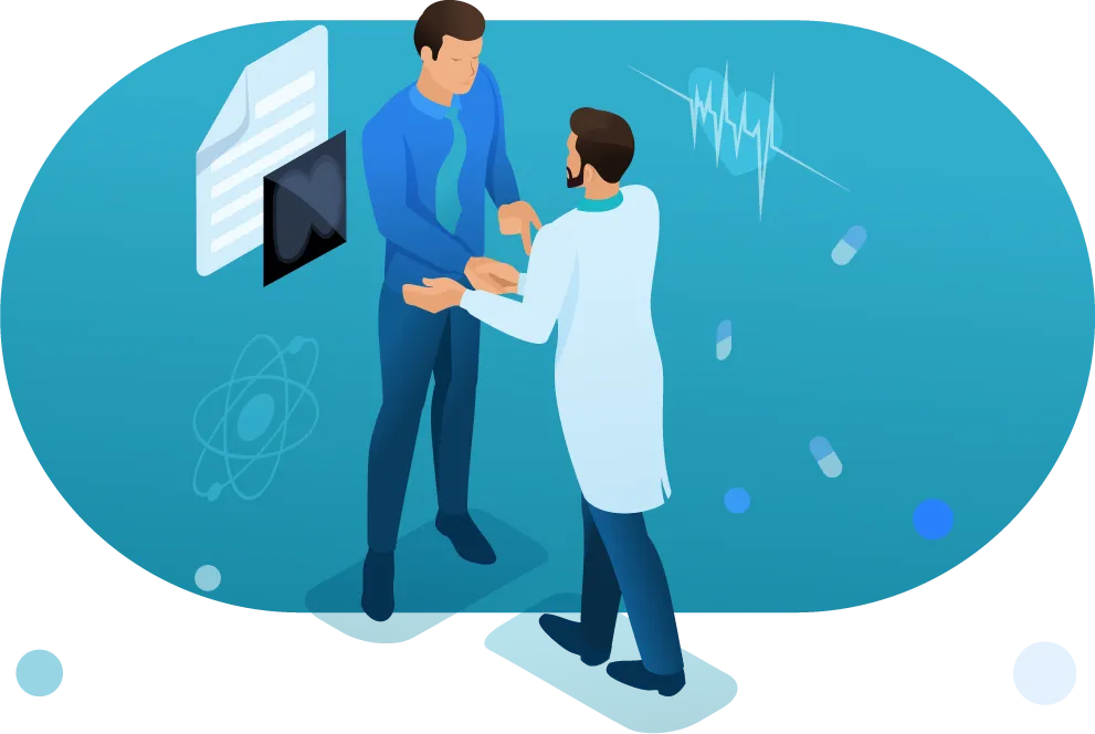 Two men on a healthcare B2B matchmaking event shaking hands