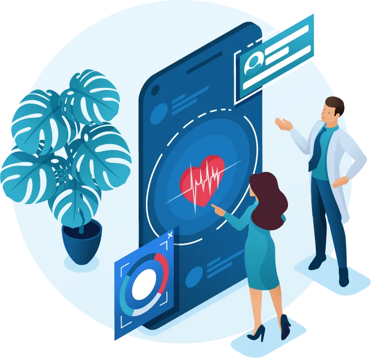 A man showing healthcare results to a woman