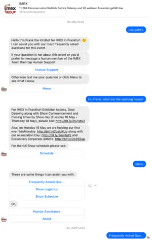Beispiel-Chat mit dem IMEX-Chatbot Frank
