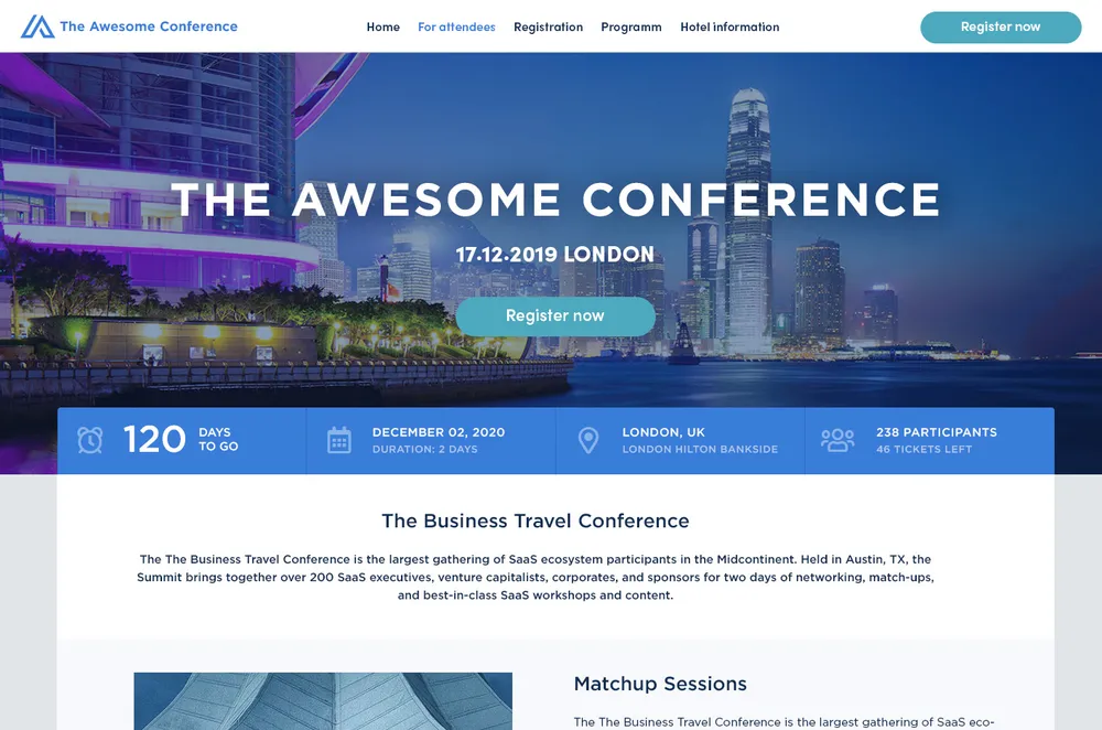 Event Landingpage von der Plattform Converve