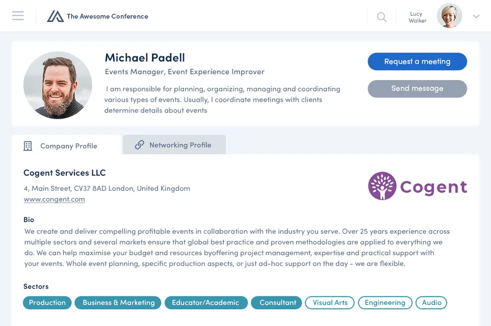 Networking-Profil innerhalb der virtuellen Event Plattform von Converve