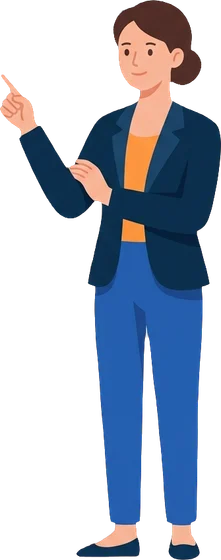 Illustration: a woman points at the results report in the Converve backend.