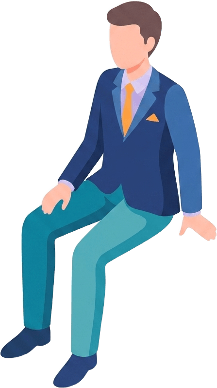 Illustrated person sitting on the MyMatch card.